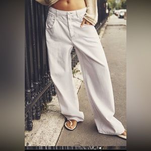 ISO ZARA NEW WOMAN SS23 ECRU WIDE-LEG LINEN-BLEND TROUSERS REF:9663/240 SALE